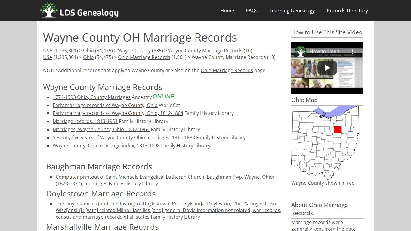 Wayne County OH Marriage Records - LDS Genealogy